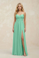 A - Line Sweetheart Pleated Chiffon Bridesmaid Dress in Turquoise - KissProm Bridesmaid Dresses