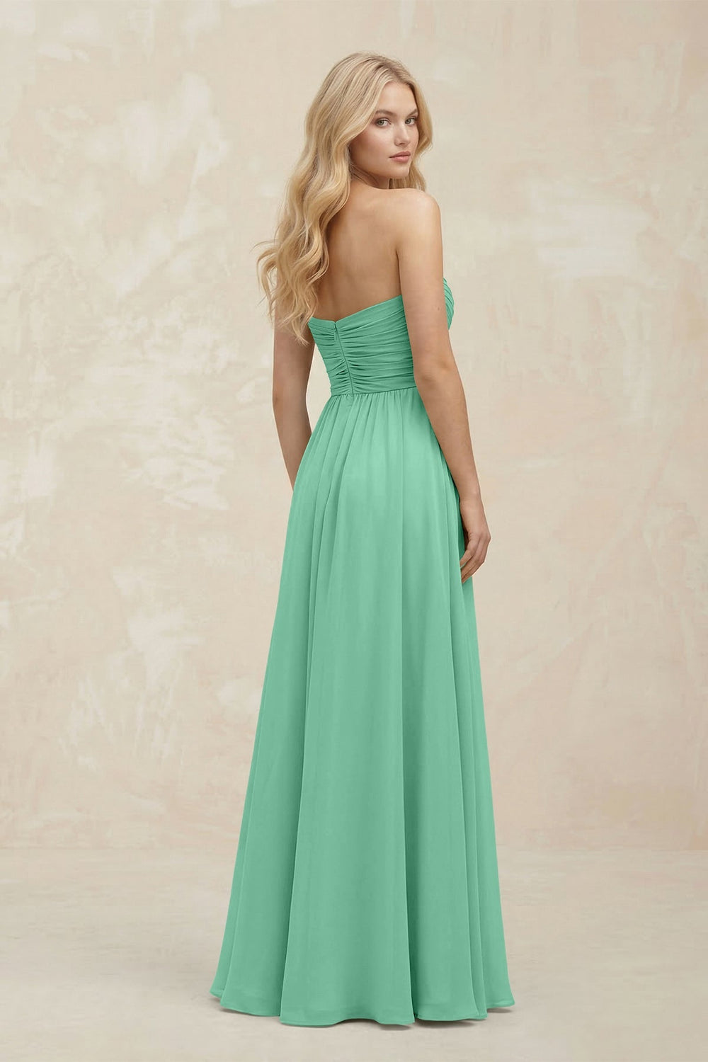 A - Line Sweetheart Pleated Chiffon Bridesmaid Dress in Turquoise - KissProm Bridesmaid Dresses