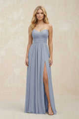 A - Line Sweetheart Pleated Chiffon Bridesmaid Dress in Twilight - KissProm Bridesmaid Dresses