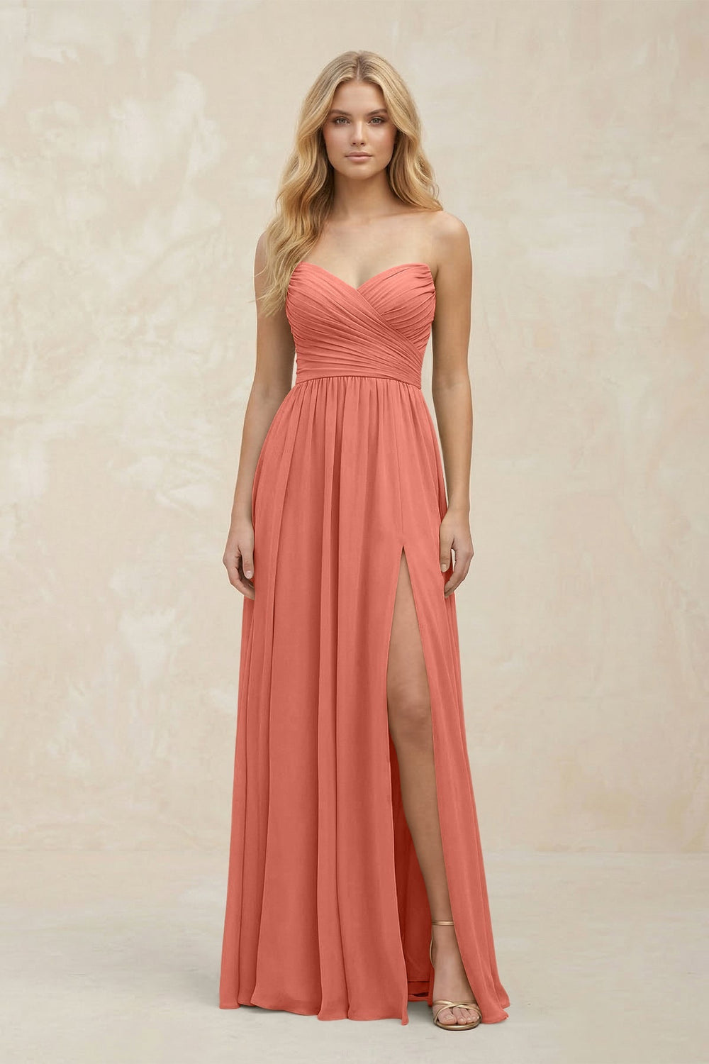 A - Line Sweetheart Pleated Chiffon Bridesmaid Dress in Wild Rose - KissProm Bridesmaid Dresses
