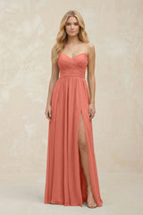 A - Line Sweetheart Pleated Chiffon Bridesmaid Dress in Wild Rose - KissProm Bridesmaid Dresses