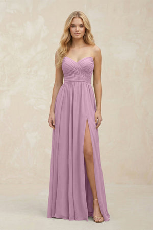 A - Line Sweetheart Pleated Chiffon Bridesmaid Dress in Wisteria - KissProm Bridesmaid Dresses