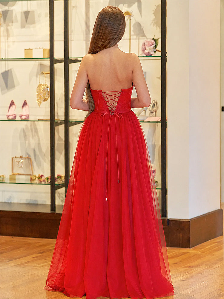 corset tutu dress prom Sheer-Corset Strapless Long Tulle Prom Dress -PromGirl Dusty Rose / 2