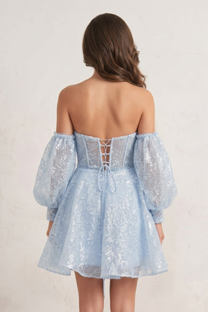 A Line Sweetheart Corset Homecoming Dress with Sleeves - KissProm