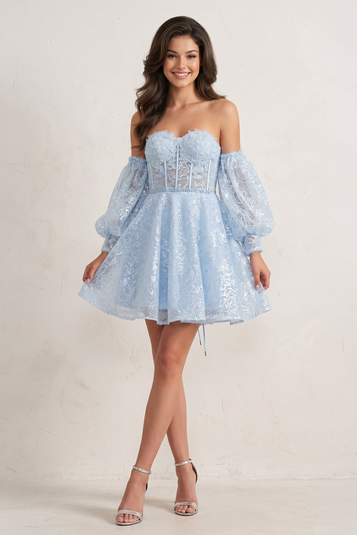 KissProm A-Line Sweetheart Homecoming Dress, Sky Blue / 8