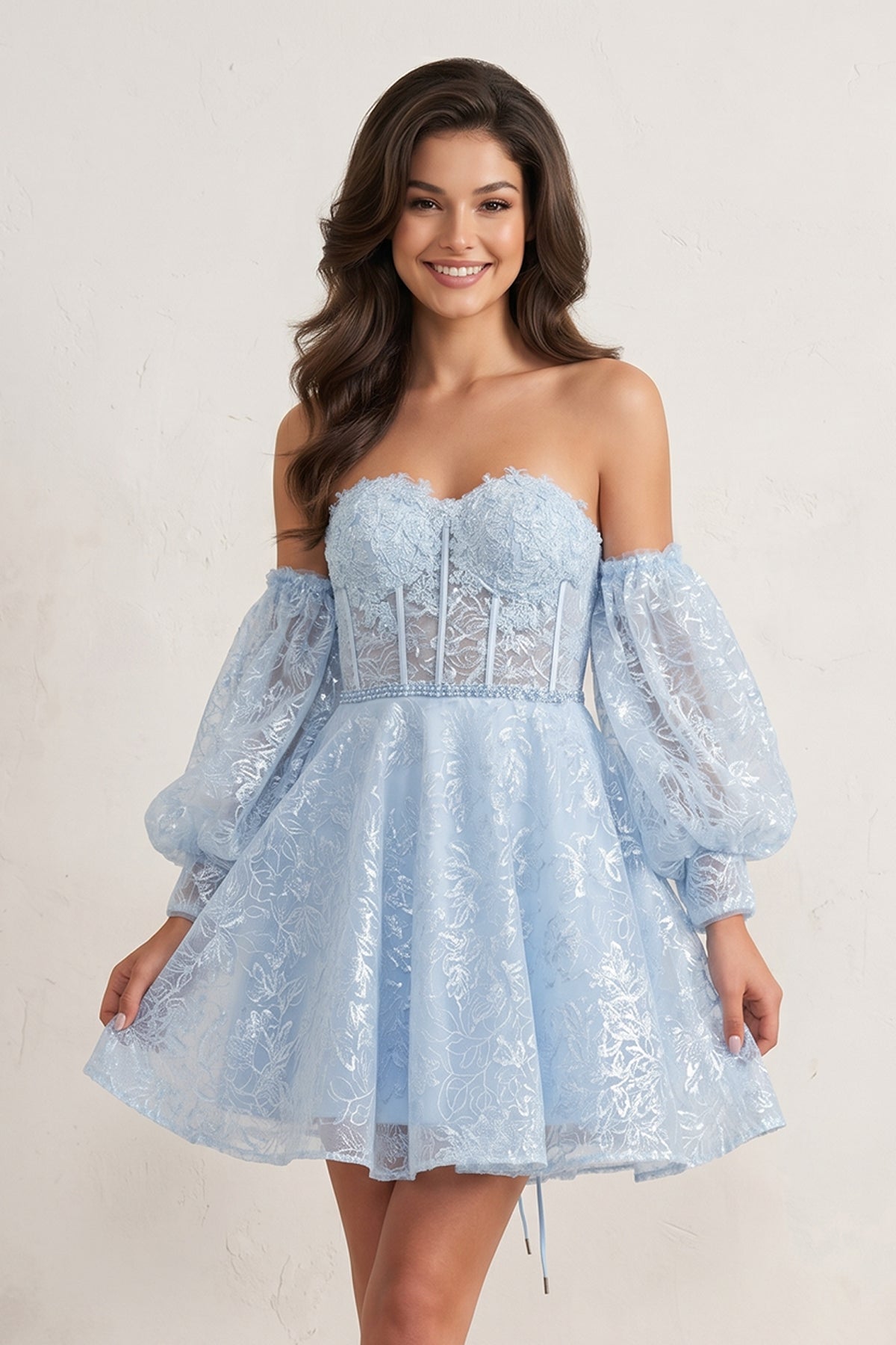 Skylar A Line Sweetheart Homecoming Dress with Detachable Sleeves