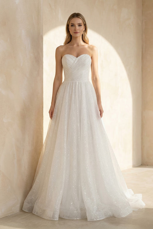 Kendall | A Line Sweetheart Sparkly Bohemian Wedding Dress Bridal Gown – Wedding Dresses by KissProm | Available at KissProm
