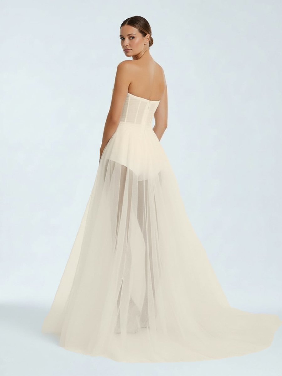 A - line Sweetheart Tulle High Split Bohemian Wedding Dresses - KissProm