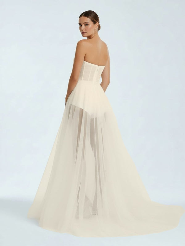 A - line Sweetheart Tulle High Split Bohemian Wedding Dresses - KissProm