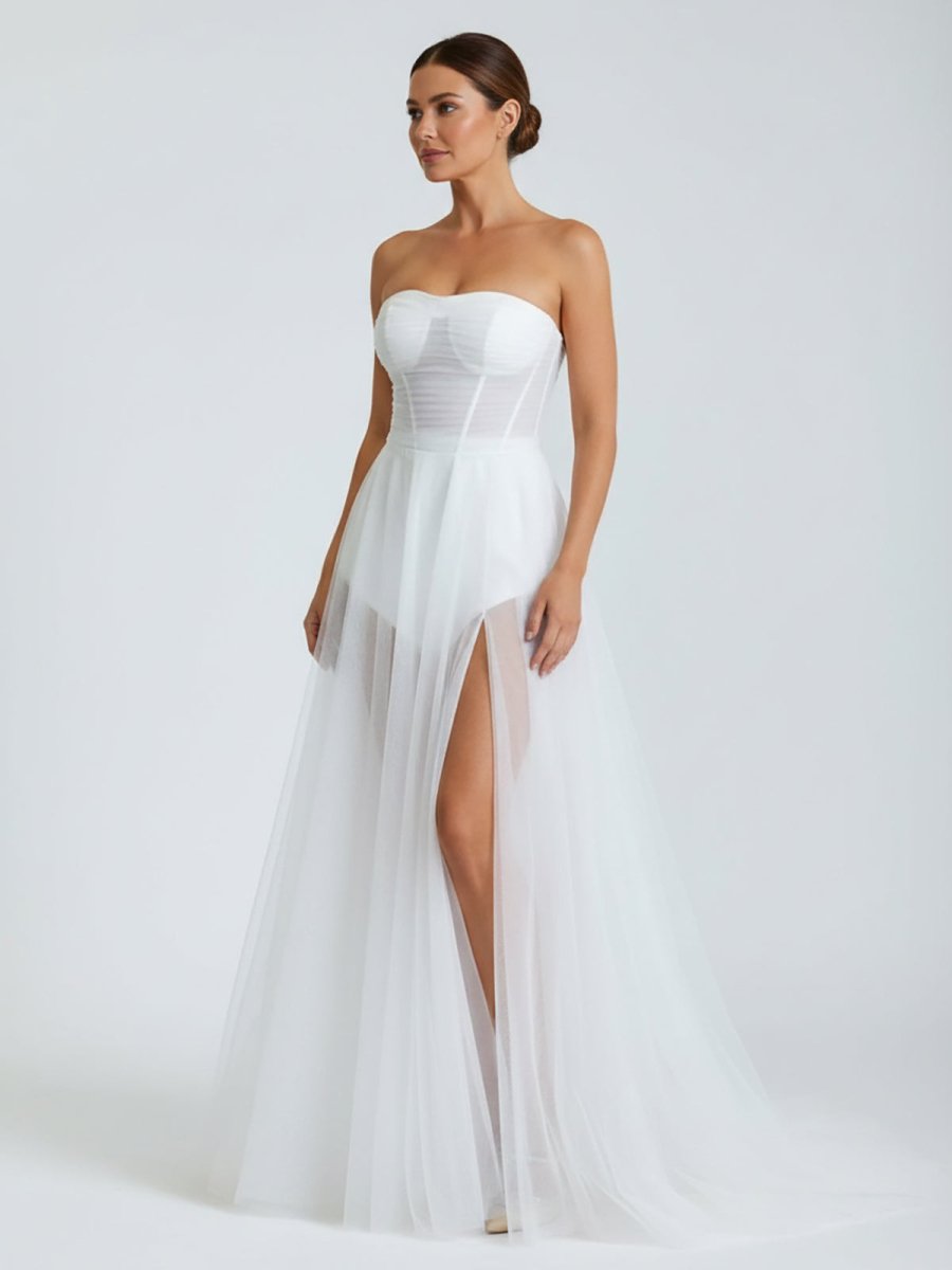 A-line Sweetheart Tulle High Split Bohemian Wedding Dresses A-line Sweetheart Tulle High Split Bohemian Wedding Dresses
