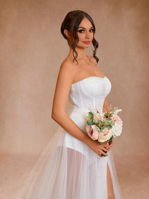 A-line Sweetheart Tulle High Split Bohemian Wedding Dresses