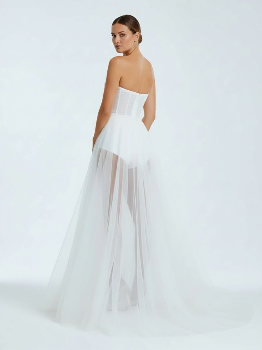 A - line Sweetheart Tulle High Split Bohemian Wedding Dresses - KissProm