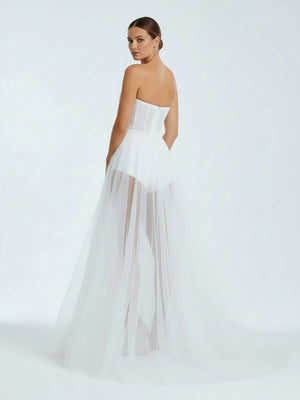 A - line Sweetheart Tulle High Split Bohemian Wedding Dresses - KissProm