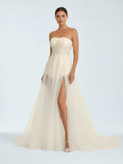 A - line Sweetheart Tulle High Split Bohemian Wedding Dresses - KissProm