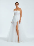 A - line Sweetheart Tulle High Split Bohemian Wedding Dresses - KissProm