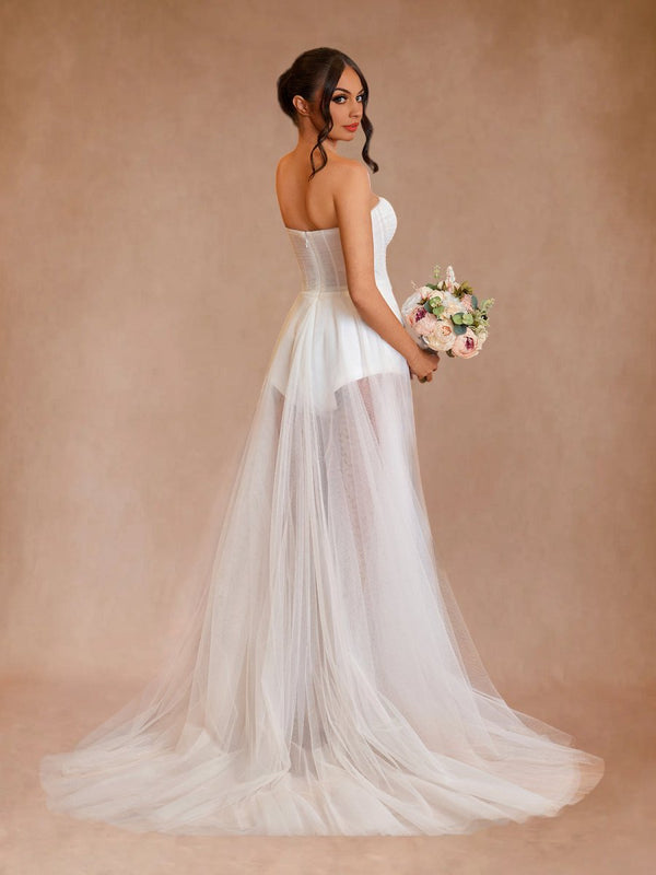 A-line Sweetheart Tulle High Split Bohemian Wedding Dresses