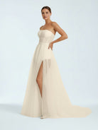 A - line Sweetheart Tulle High Split Bohemian Wedding Dresses - KissProm