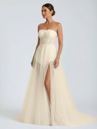 A - line Sweetheart Tulle High Split Bohemian Wedding Dresses - KissProm