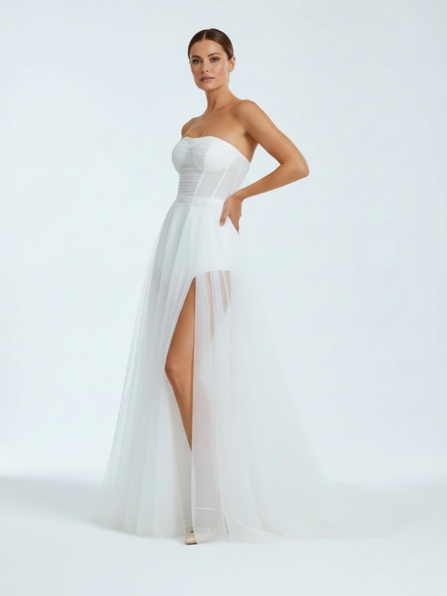 A - line Sweetheart Tulle High Split Bohemian Wedding Dresses - KissProm