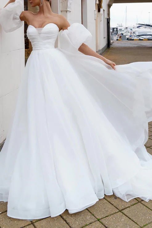 A Line Sweetheart White Hall Casual Wedding Dress Simple Bridal Gowns
