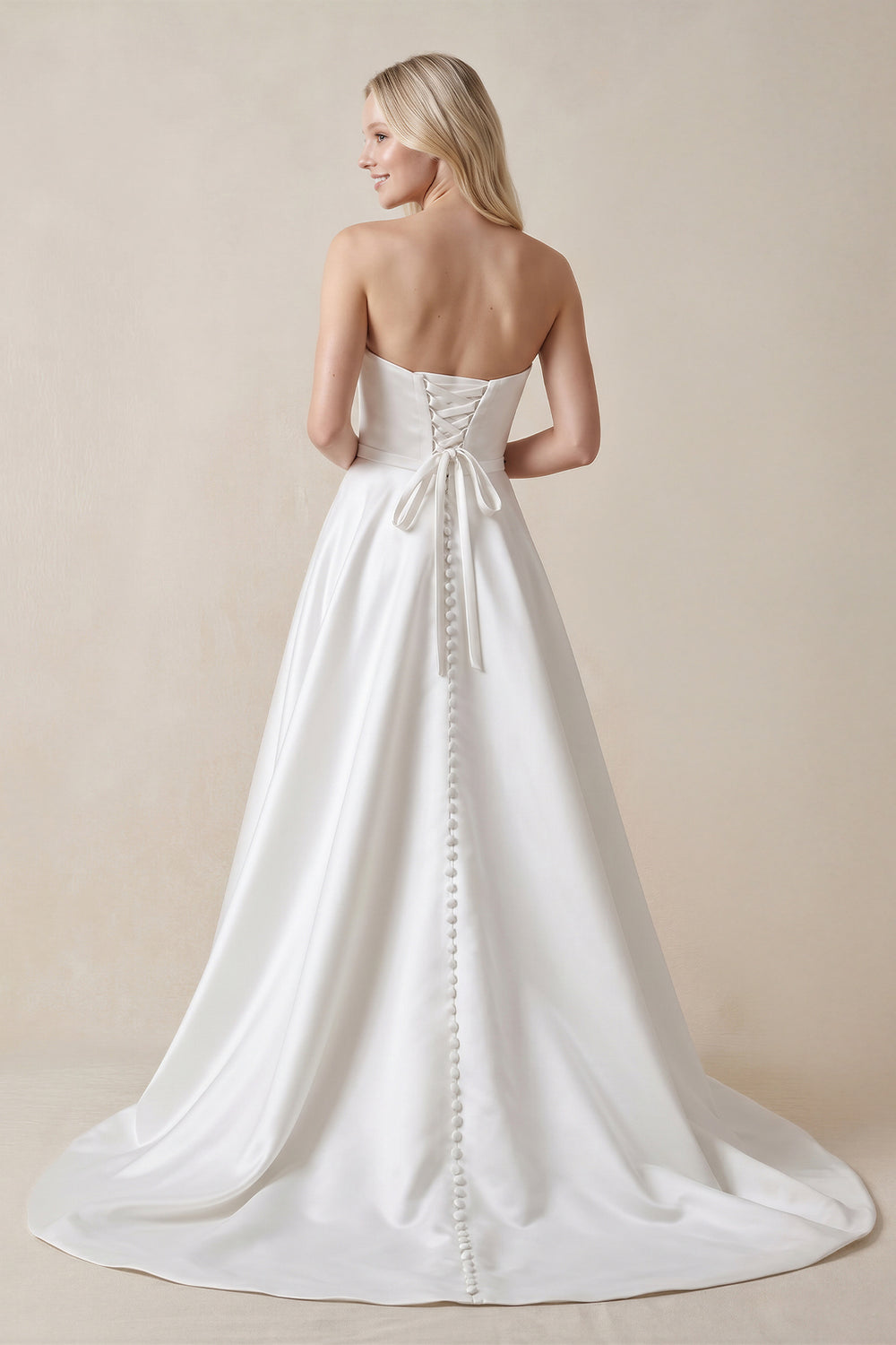 A-Line Sweetheart White Satin Wedding Dresses - KissProm