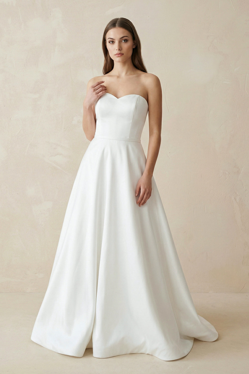 A-Line Sweetheart White Satin Wedding Dresses – Wedding Dresses by KissProm | Available at KissProm
