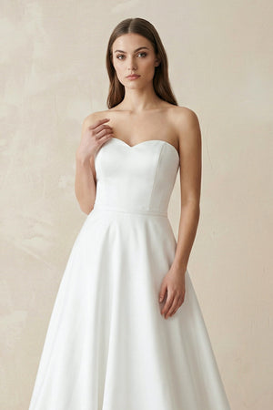 A-Line Sweetheart White Satin Wedding Dresses – Wedding Dresses by KissProm | Available at KissProm