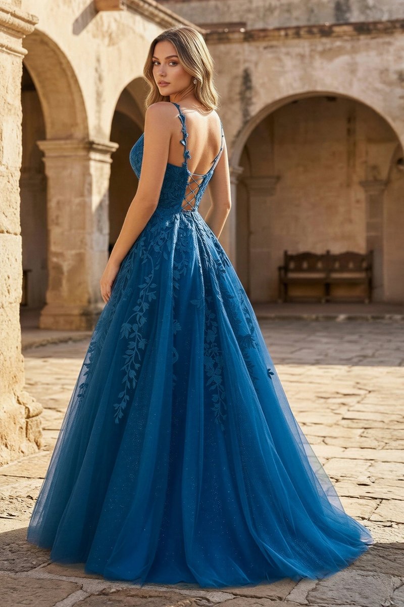 A Line Ink Blue Glitter Tulle Lace Prom Dress, Ink Blue / 8 A Line Ink Blue Glitter Tulle Lace Prom Dress, Ink Blue / 8
