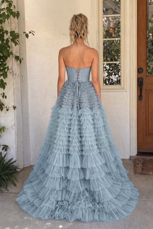 Kaia |A Line Sweetheart Tiered Ruffled Tulle Long Prom Dress