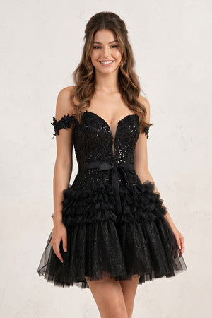 A Line Tulle Tiered Short Homecoming Dress - KissProm