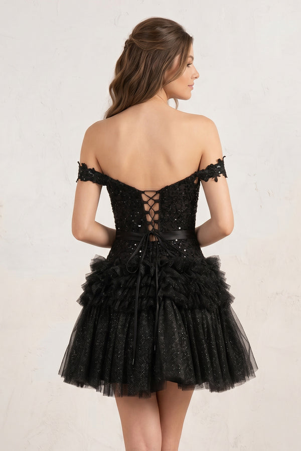 A Line Tulle Tiered Short Homecoming Dress - KissProm