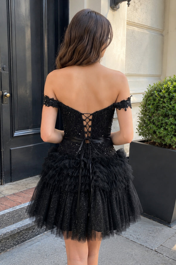 A Line Tulle Tiered Short Homecoming Dress - KissProm