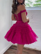 Sadie | A Line Tulle Tiered Short Homecoming Dress - KissProm