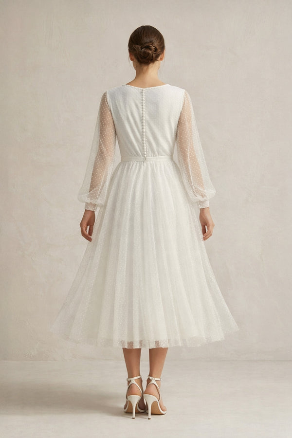 A Line Tulle Long Sleeves Wedding Dress in Ivory, Ivory / 14 A Line Tulle Long Sleeves Wedding Dress in Ivory, Ivory / 14