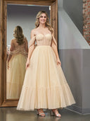 A-Line Tulle Sweetheart Tea-Length Homecoming Dress - KissProm
