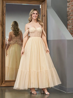 A-Line Tulle Sweetheart Tea-Length Homecoming Dress - KissProm