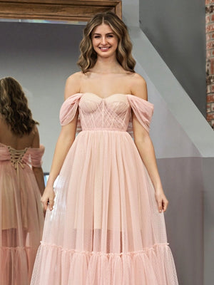 A-Line Tulle Sweetheart Tea-Length Homecoming Dress - KissProm