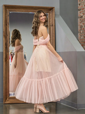 A-Line Tulle Sweetheart Tea-Length Homecoming Dress - KissProm