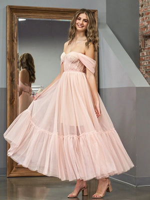 A-Line Tulle Sweetheart Tea-Length Homecoming Dress - KissProm
