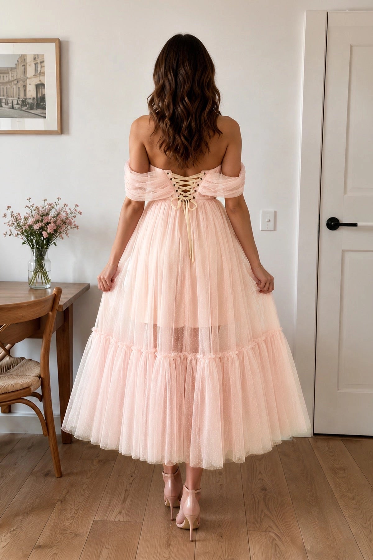 tulle homecoming dress Pink Sweetheart Beaded Tea Length Dress, Pink Tulle S Cutedressy emitting a fairy PSY497,Light Pink Homecoming Dresses,Sweetheart Tulle
