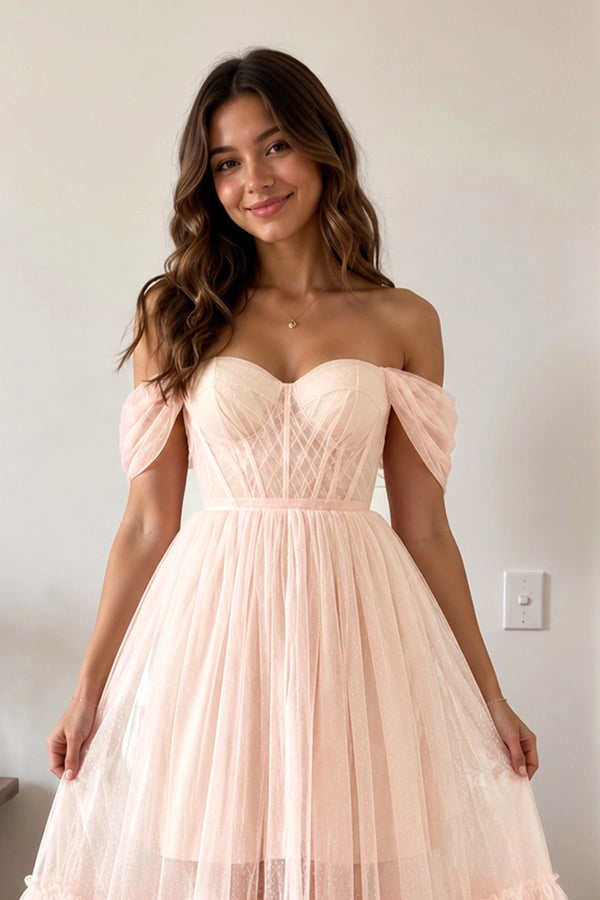 A-Line Tulle Sweetheart Tea-Length Homecoming Dress - KissProm
