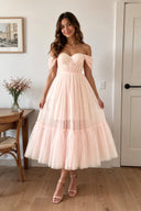 A-Line Tulle Sweetheart Tea-Length Homecoming Dress - KissProm