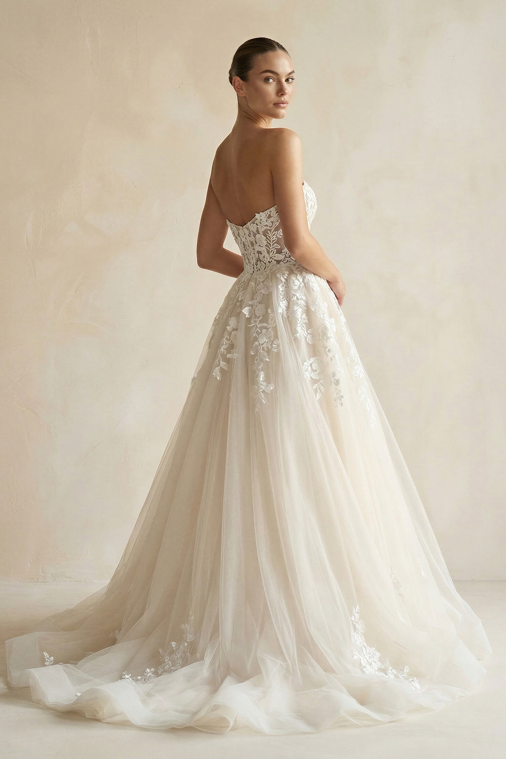 A - line Tulle Skirt Floral Lace Sweetheart Wedding Dresses Backless – Wedding Dresses by KissProm | Available at KissProm