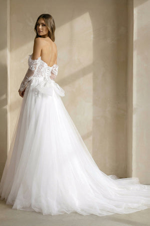 A-Line Tulle Wedding Dress with Appliques in White – Dress by KissProm | Available at KissProm