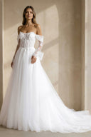 A-Line Tulle Wedding Dress with Appliques in White – Dress by KissProm | Available at KissProm