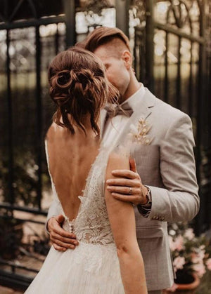 A Line V Neck Bohemian Wedding Dresses - KissProm