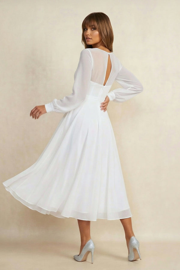 A-Line V-neck Chiffon Long Sleeves Zipper Wedding Dress
