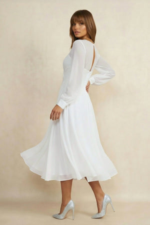A-Line V-neck Chiffon Long Sleeves Zipper Wedding Dress
