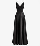 Colette |A-Line V-Neck Satin Prom Dress with Slit