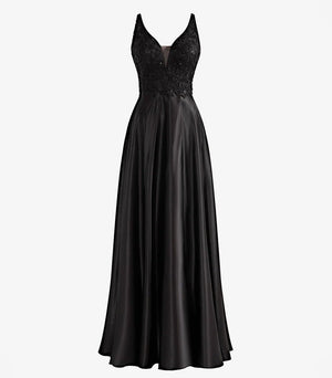 Colette |A-Line V-Neck Satin Prom Dress with Slit